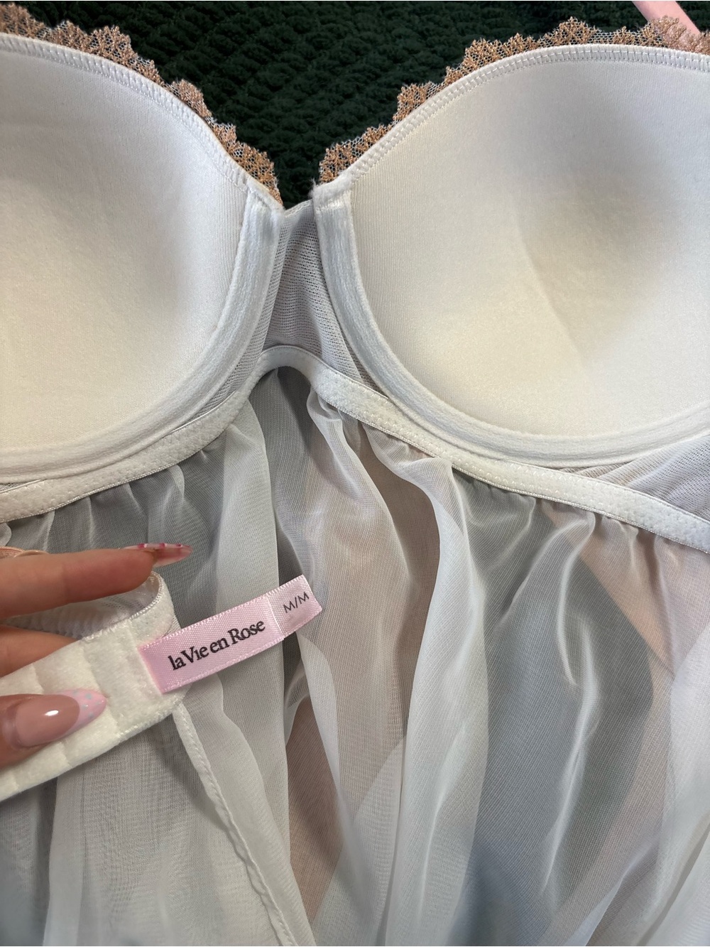Sheer Lace Trim Babydoll Slip - Tan & Cream - Picture 4 of 5
